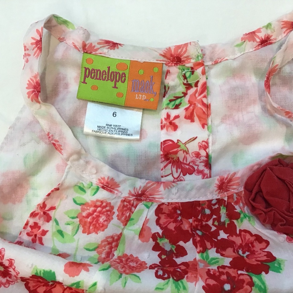 Penelope Mack Red & White Floral Tiered Dress – Girls Size 6 - Picture 3 of 3